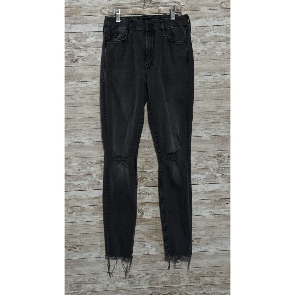 Mother The Looker Ankle Jeans Burning Out Lanterns Black Sz 27 Thrashed Raw Hem